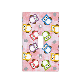 Whimsical hoot owls in pastel checks light switch covers