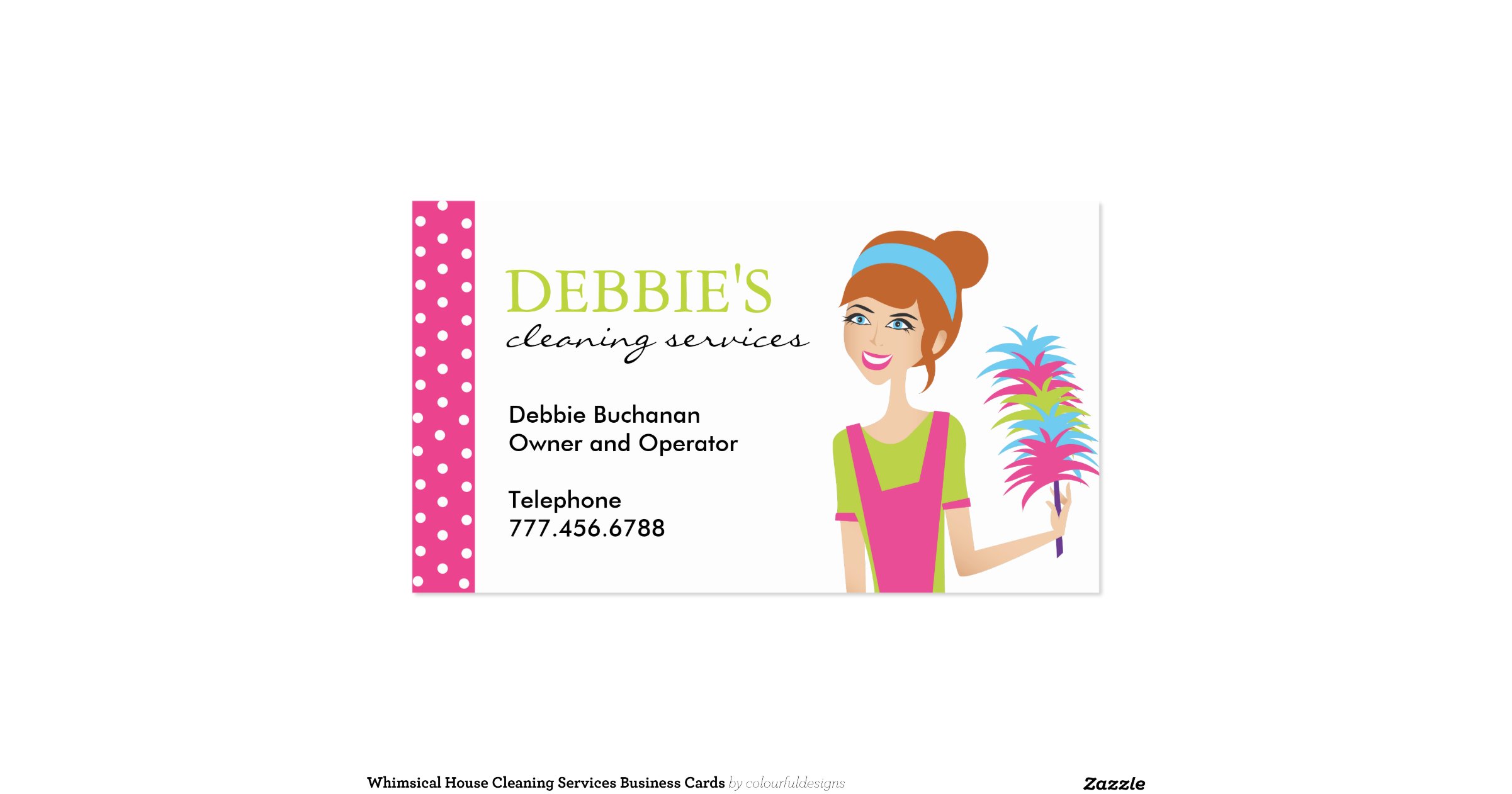 Whimsical house cleaning services business cards