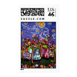 Whimsical Houses Trees Van Gogh Sky Keds low tops Postage Stamps