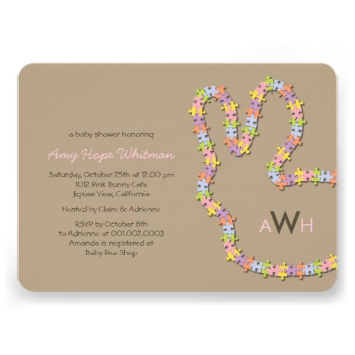 Whimsical Jigsaw Bunny Baby Girl Shower Invitation