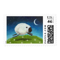 Whimsical Leaping White Sheep - Medium Postage postage