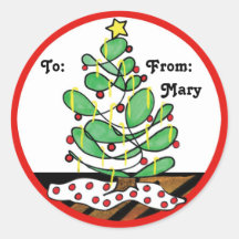 Whimsical Little Christmas Tree Round Stickers