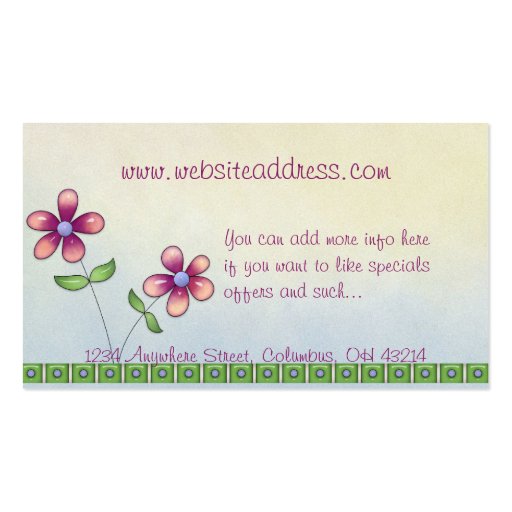 Whimsical Little Flowers Cute Business Cards (back side)