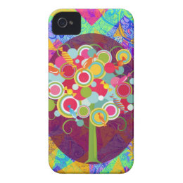 Whimsical Lollipop Candy Tree Colorful Abstract Un iPhone 4 Cover