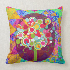 Whimsical Lollipop Candy Tree Colorful Abstract Un Throw Pillows