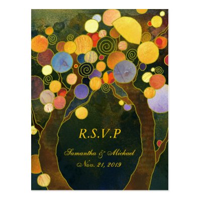 Whimsical Love Trees Wedding RSVP Postcard