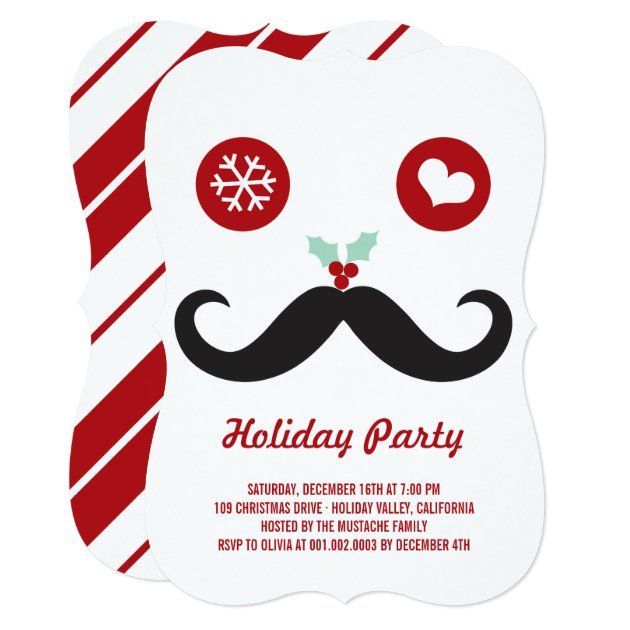 Whimsical Mr. Mustache Funny Holiday Party Invite (front side)