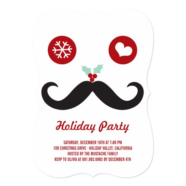 Whimsical Mr. Mustache Funny Holiday Party Invite