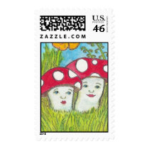 Whimsical Mushroom Siblings postage by susanmcgarvey Whimsical Mushroom Siblings postage