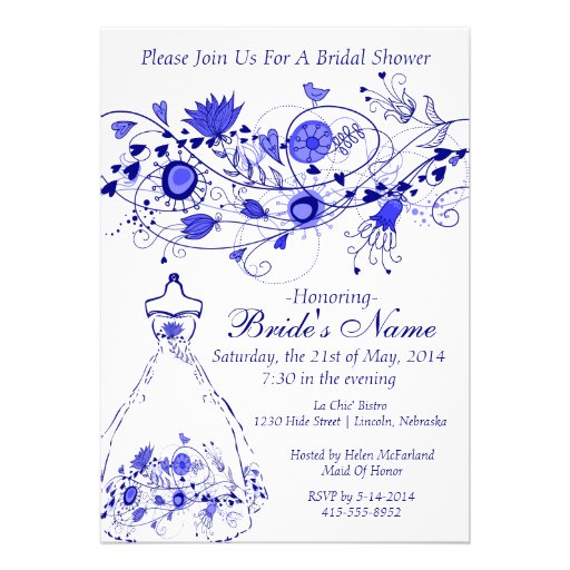 Whimsical Navy Blue Bridal Shower Invite 1