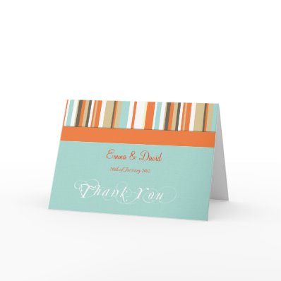 Whimsical Orange and Blue striped Thank you card