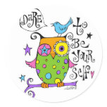 Whimsical Owl Illustration Round Stickers