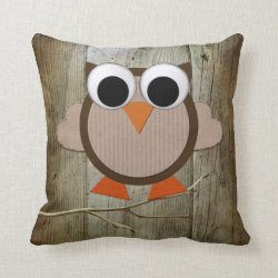 Whimsical Owl & Wood Throw Pillow