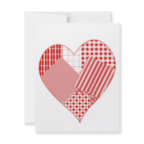 Whimsical patchwork heart invitations