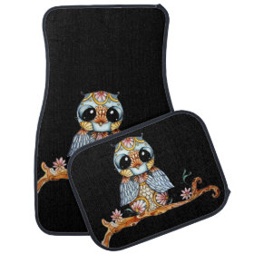 Whimsical Patterned Owl Car Mats Full Set Floor Mat