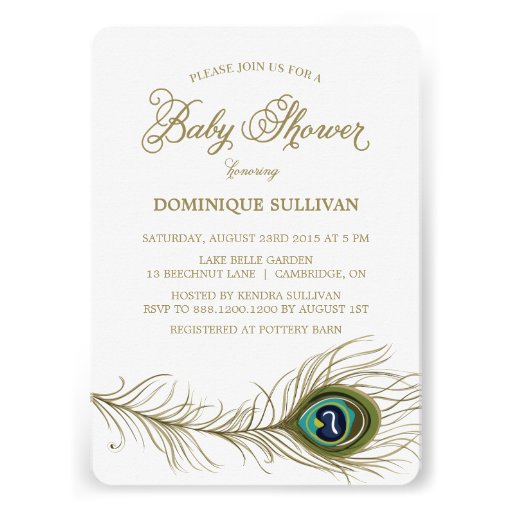Whimsical Peacock Feather Baby Shower Invitation