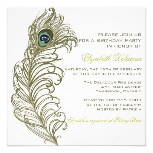 Whimsical Peacock Feather Birthday Invitation