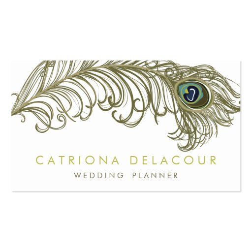 Whimsical Peacock Feather Stylish Business Card (front side)