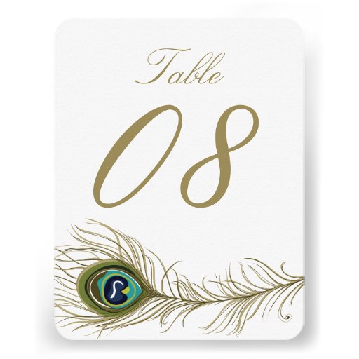 Whimsical Peacock Feather Table Number Card