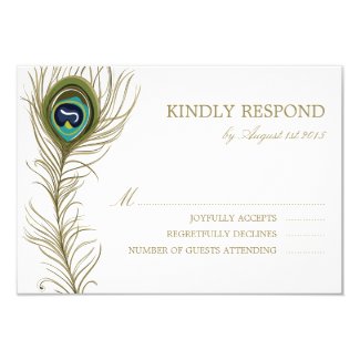 Whimsical Peacock Feather Wedding RSVP Card 3.5" X 5" Invitation Card