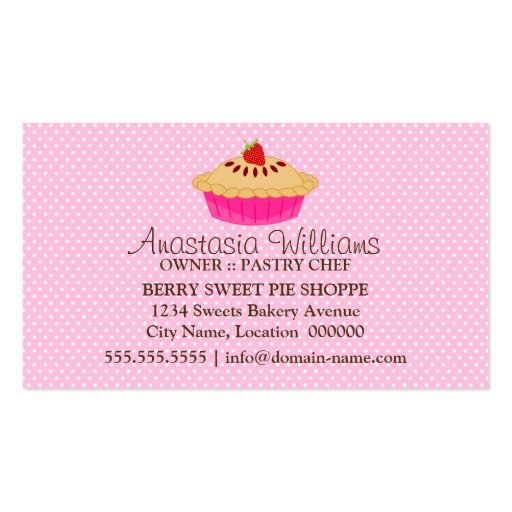 Whimsical Pie Bakery Pink Business Cards (back side)