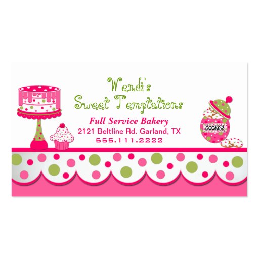 Whimsical Pink and Green Bakery Business Card (front side)