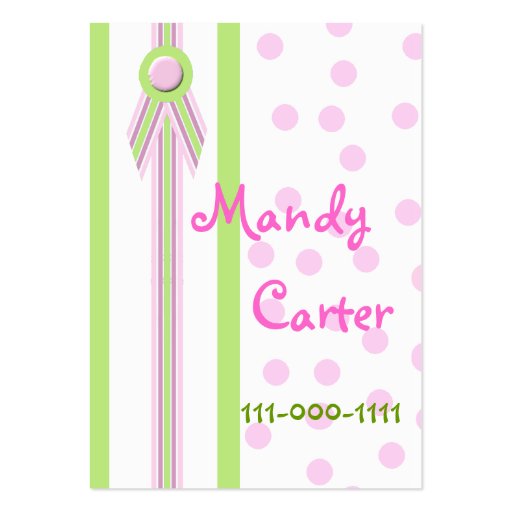 Whimsical Pink and Green Children's Calling Cards Business Card Template (front side)