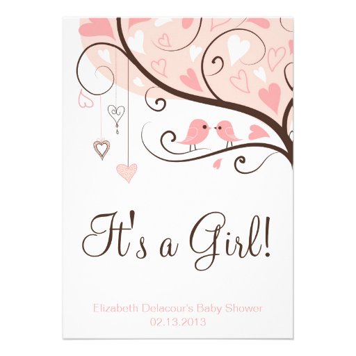 Whimsical Pink Birds Baby Shower Invitation