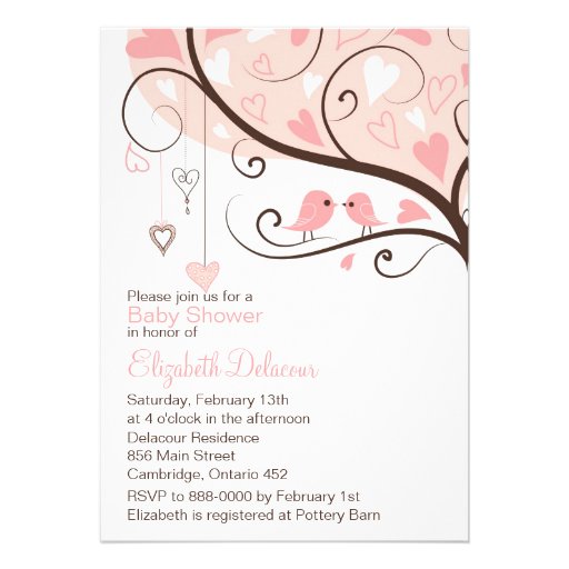 Whimsical Pink Birds Baby Shower Invitation