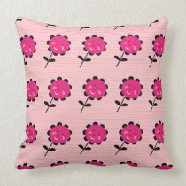 Whimsical Pink  Black Sunflower Smiley Pattern pillows