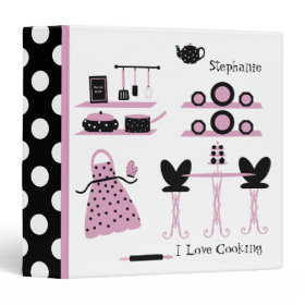 Whimsical Pink, Black, & White Polka Dot Recipe 3 Ring Binders