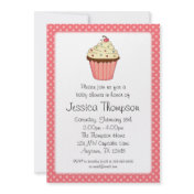 Whimsical Pink Cupcake Polka Dot Girl Baby Shower Announcement