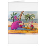 Whimsical Pink Flamingo Pours Party Drinks Beach Greeting Card