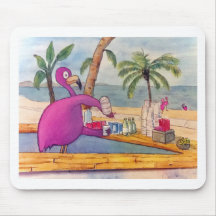 Whimsical Pink Flamingo Pours Party Drinks Beach Mouse Pads