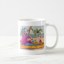 Whimsical Pink Flamingo Pours Party Drinks Beach Coffee Mug