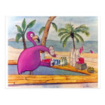 Whimsical Pink Flamingo Pours Party Drinks Beach Post Card
