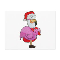 Whimsical Pink Flamingo Santa W/ Toy Bag Hat Postcards