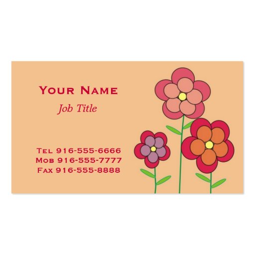Whimsical Pink Flowers Business Cards (front side)