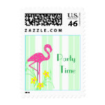 Whimsical Pink Polka Dot Garden Flamingo Stamp
