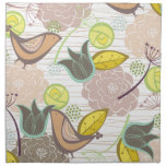 Whimsical Pink Sweet Birds Floral Garden Napkin