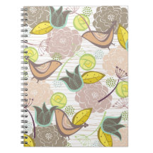 Whimsical Pink Sweet Birds Floral Garden Notebook
