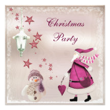 Whimsical Pink Vintage Retro Santa Party Invites