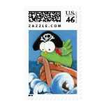 Whimsical Pirate Bird in a Wooden Boat - Medium Stamp
