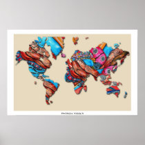map, world, planisphere, whimsical, print, continents, countries, travel, artistic, poster, creative, illustration, regions, planet, chart, geography, cartography, Poster with custom graphic design