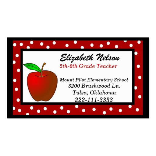 Whimsical Polka Dots Teacher's business card (front side)