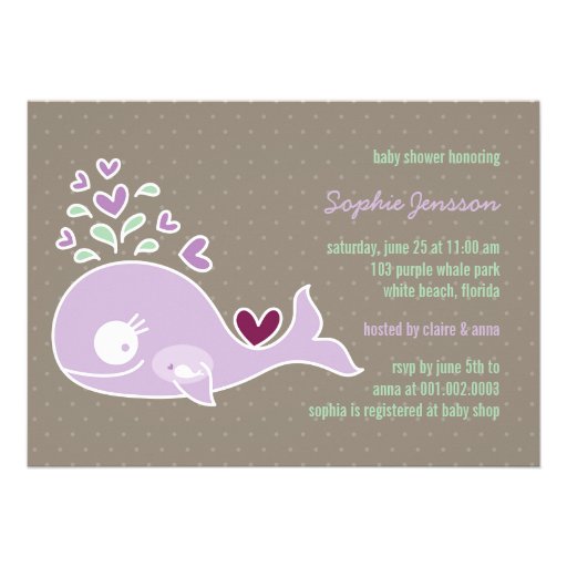 Whimsical Pregnant Purple Whale Baby Shower Invite