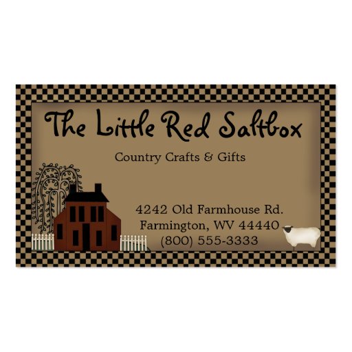 Whimsical Primitive Red Saltbox Business Card Business Card Template (front side)