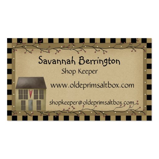 Whimsical Primitive Saltbox House Business Card (back side)