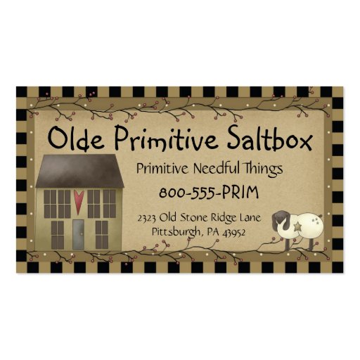 Whimsical Primitive Saltbox House Business Card (front side)