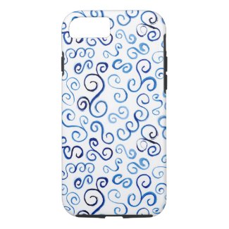 Whimsical Prussian Blue Watercolor Curves